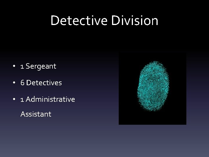 Detective Division • 1 Sergeant • 6 Detectives • 1 Administrative Assistant 