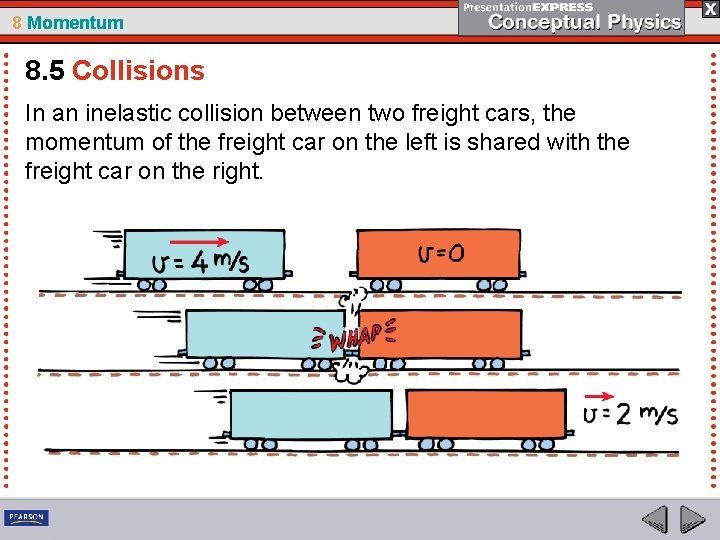 8 Momentum 8. 5 Collisions In an inelastic collision between two freight cars, the
