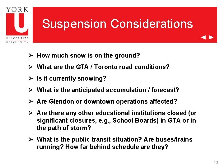 Suspension Considerations Ø How much snow is on the ground? Ø What are the