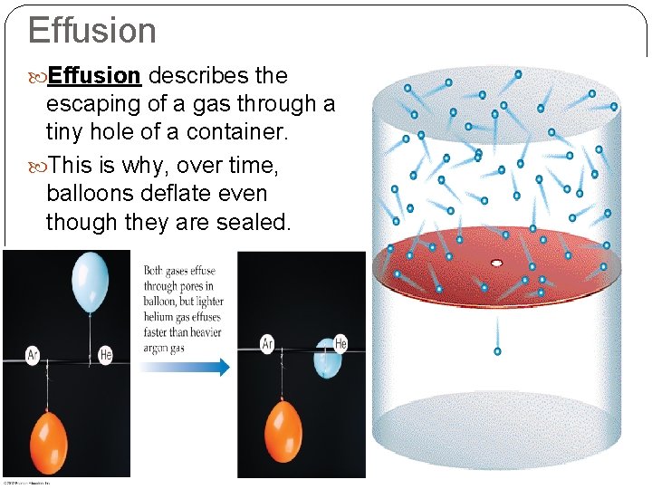 Effusion describes the escaping of a gas through a tiny hole of a container.