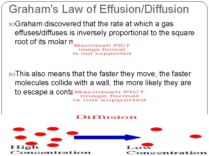 Graham's Law of Effusion/Diffusion Graham discovered that the rate at which a gas effuses/diffuses