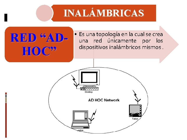 INALÁMBRICAS RED “ADHOC” • Es una topología en la cual se crea una red