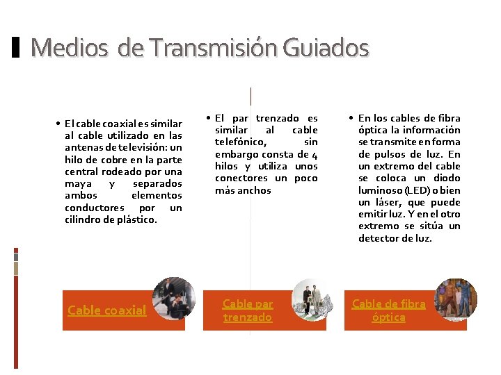 Medios de Transmisión Guiados • El cable coaxial es similar al cable utilizado en