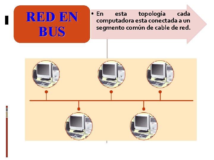 RED EN BUS • En esta topología cada computadora esta conectada a un segmento