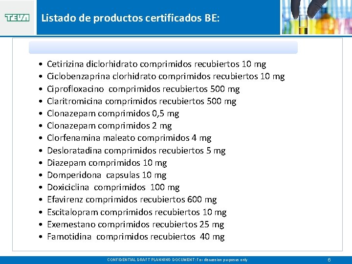 Listado de productos certificados BE: • • • • Cetirizina diclorhidrato comprimidos recubiertos 10