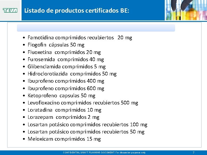 Listado de productos certificados BE: • • • • Famotidina comprimidos recubiertos 20 mg