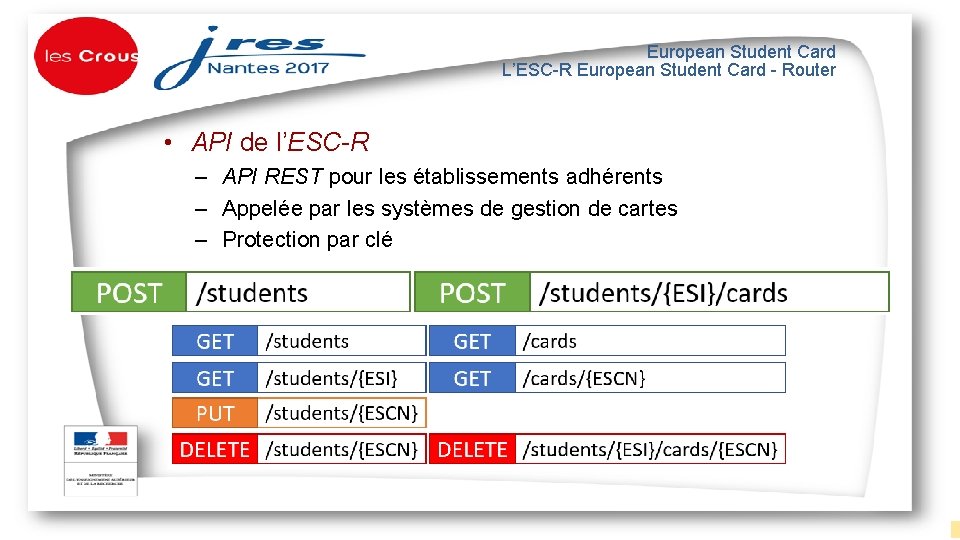 European Student Card L’ESC-R European Student Card - Router • API de l’ESC-R ‒