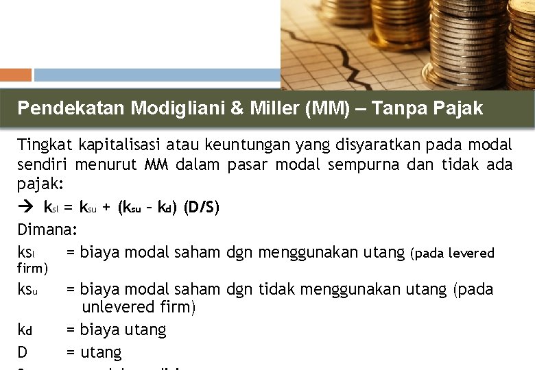 Pendekatan Modigliani & Miller (MM) – Tanpa Pajak Tingkat kapitalisasi atau keuntungan yang disyaratkan