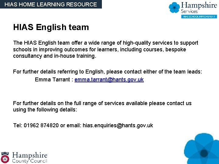 HIAS HOME LEARNING RESOURCE HIAS English team The HIAS English team offer a wide HIAS HOME LEARNING RESOURCE HIAS English team The HIAS English team offer a wide