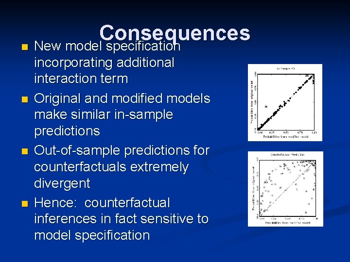 Consequences n New model specification n incorporating additional interaction term Original and modified models