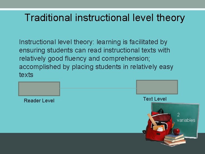 Traditional instructional level theory Instructional level theory: learning is facilitated by ensuring students can