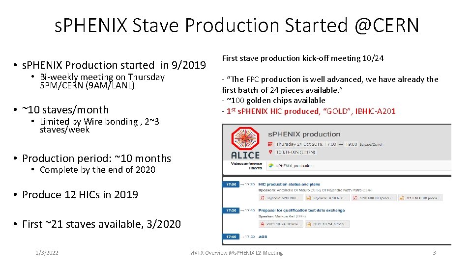 s. PHENIX Stave Production Started @CERN • s. PHENIX Production started in 9/2019 •