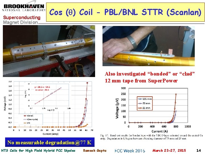 Superconducting Magnet Division Cos (q) Coil - PBL/BNL STTR (Scanlan) Also investigated “bonded” or