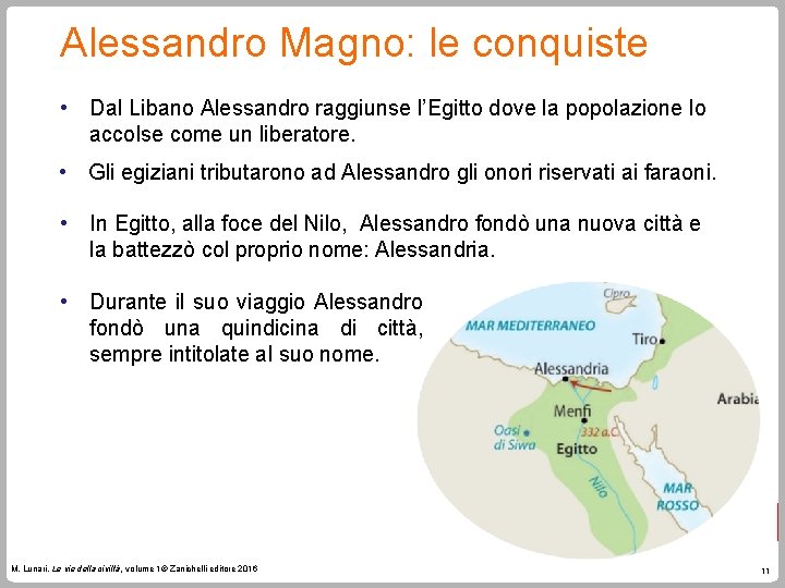 Alessandro Magno: le conquiste • Dal Libano Alessandro raggiunse l’Egitto dove la popolazione lo