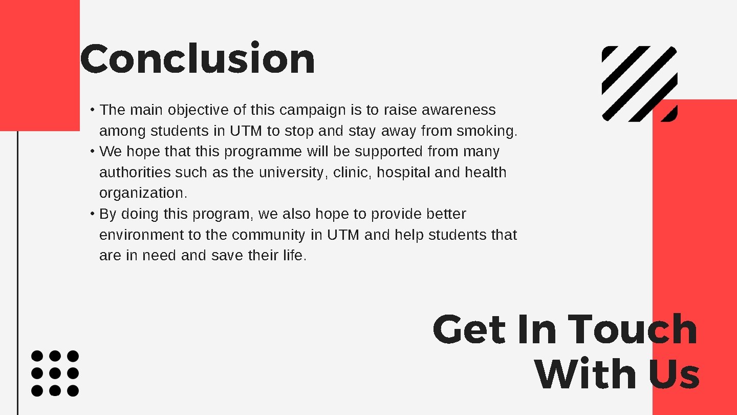 Conclusion • The main objective of this campaign is to raise awareness among students