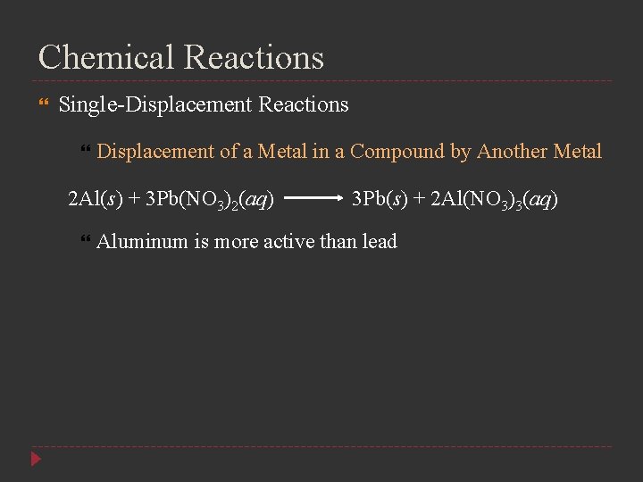 Chemical Reactions Single-Displacement Reactions Displacement of a Metal in a Compound by Another Metal