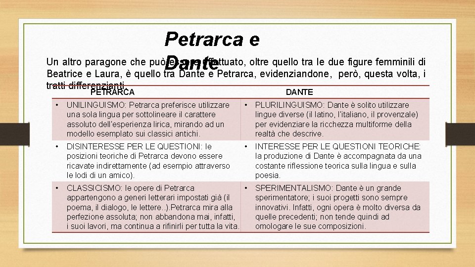 Petrarca e Un altro paragone che puòDante essere effettuato, oltre quello tra le due