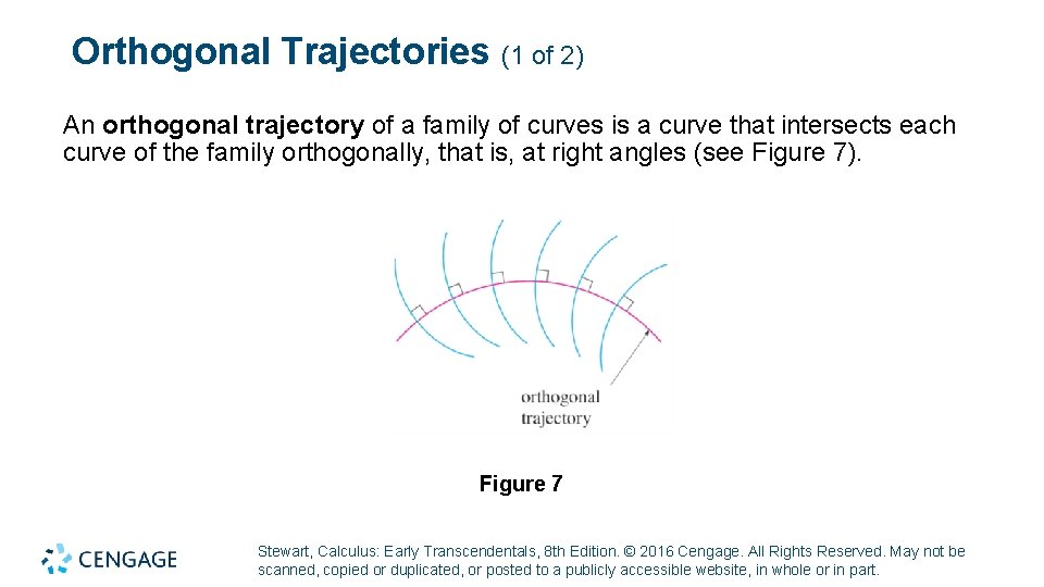 Orthogonal Trajectories (1 of 2) An orthogonal trajectory of a family of curves is