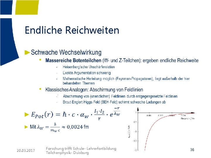 Endliche Reichweiten ► 20. 03. 2017 Forschung trifft Schule- Lehrerfortbildung Teilchenphysik- Duisburg 36 