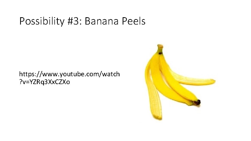 Possibility #3: Banana Peels https: //www. youtube. com/watch ? v=YZRq 3 Xx. CZXo 