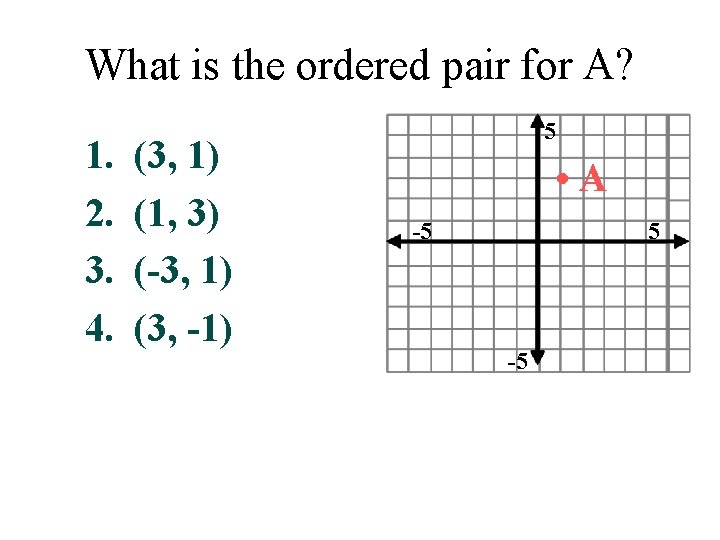 What is the ordered pair for A? 1. 2. 3. 4. (3, 1) (1,
