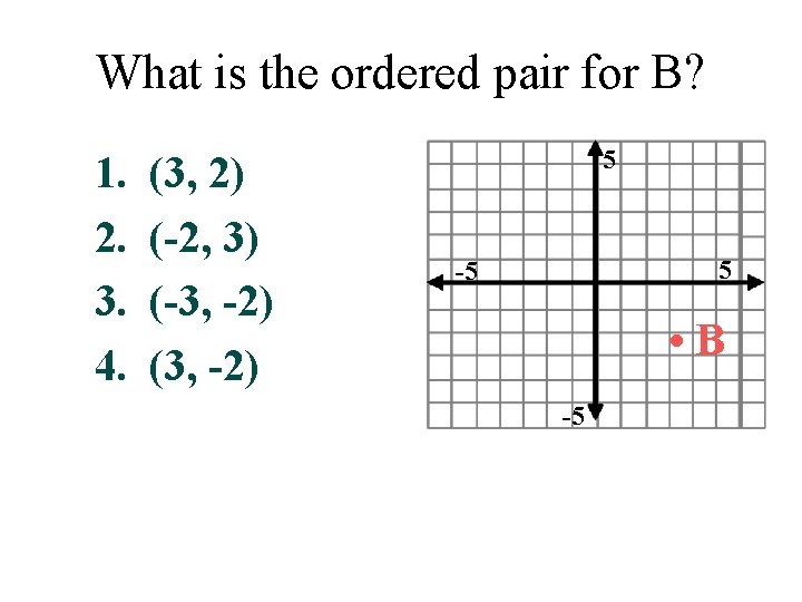 What is the ordered pair for B? 1. 2. 3. 4. (3, 2) (-2,
