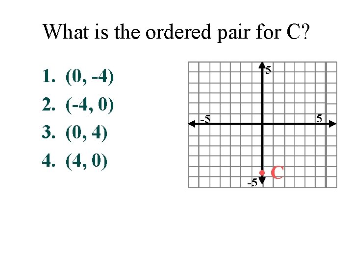 What is the ordered pair for C? 1. 2. 3. 4. (0, -4) (-4,