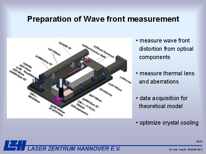 Preparation of Wave front measurement • measure wave front distortion from optical components •