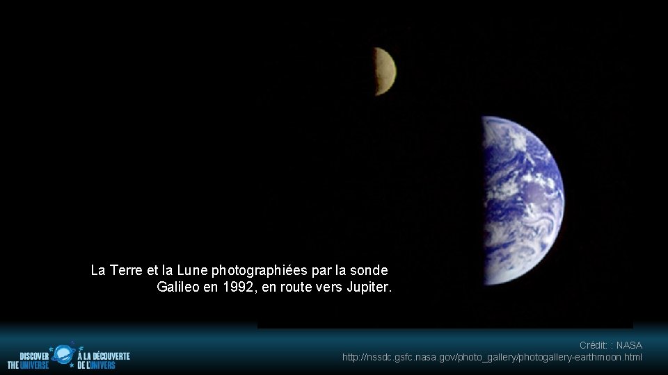 La Terre et la Lune photographiées par la sonde Galileo en 1992, en route