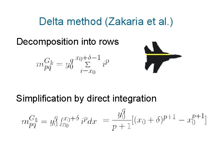 Delta method (Zakaria et al. ) Decomposition into rows Simplification by direct integration 