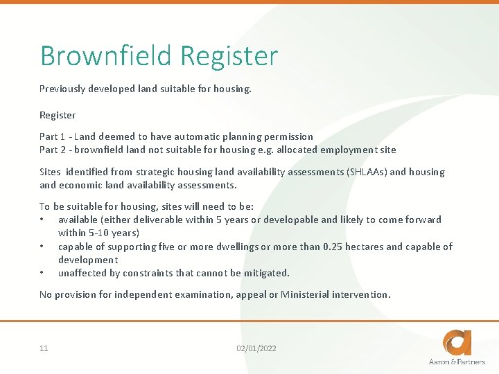 Brownfield Register Previously developed land suitable for housing. Register Part 1 - Land deemed