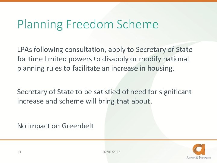 Planning Freedom Scheme LPAs following consultation, apply to Secretary of State for time limited