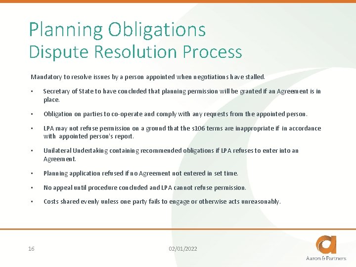 Planning Obligations Dispute Resolution Process Mandatory to resolve issues by a person appointed when