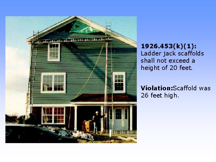 1926. 453(k)(1): Ladder jack scaffolds shall not exceed a height of 20 feet. Violation: