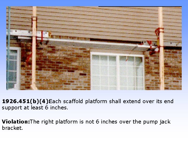 1926. 451(b)(4): Each scaffold platform shall extend over its end support at least 6