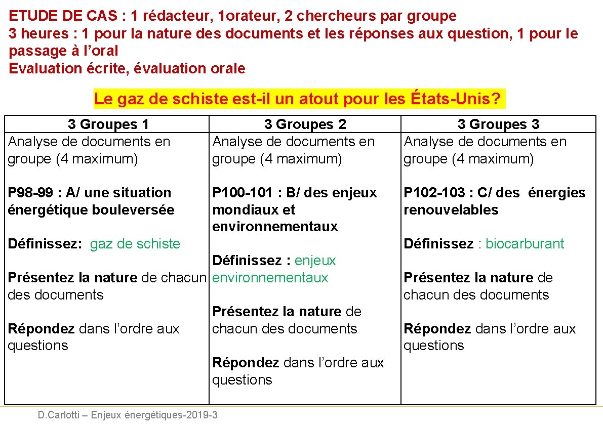 ETUDE DE CAS : 1 rédacteur, 1 orateur, 2 chercheurs par groupe 3 heures