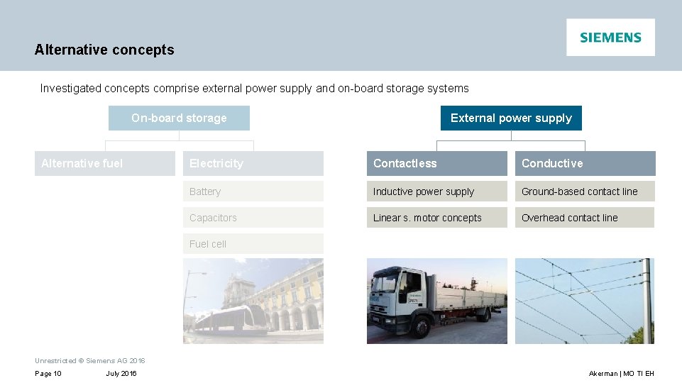 Alternative concepts Investigated concepts comprise external power supply and on-board storage systems On-board storage