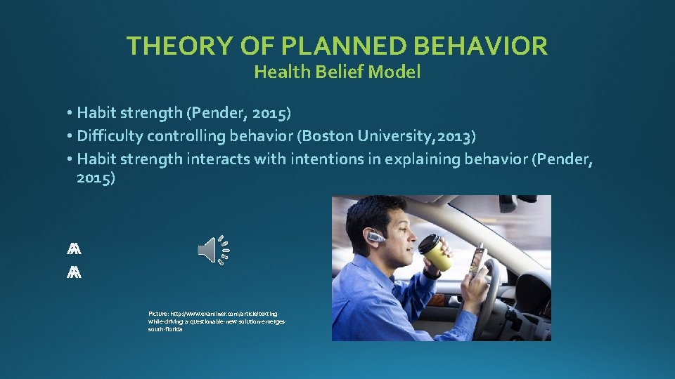 THEORY OF PLANNED BEHAVIOR Health Belief Model • Habit strength (Pender, 2015) • Difficulty