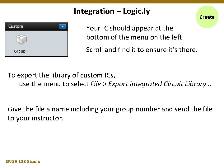 Integration – Logic. ly Create Your IC should appear at the bottom of the