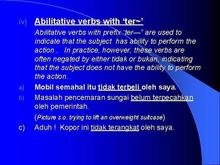 iv) a) b) c) Abilitative verbs with ‘ter~’ Abilitative verbs with prefix ‘ter—” are