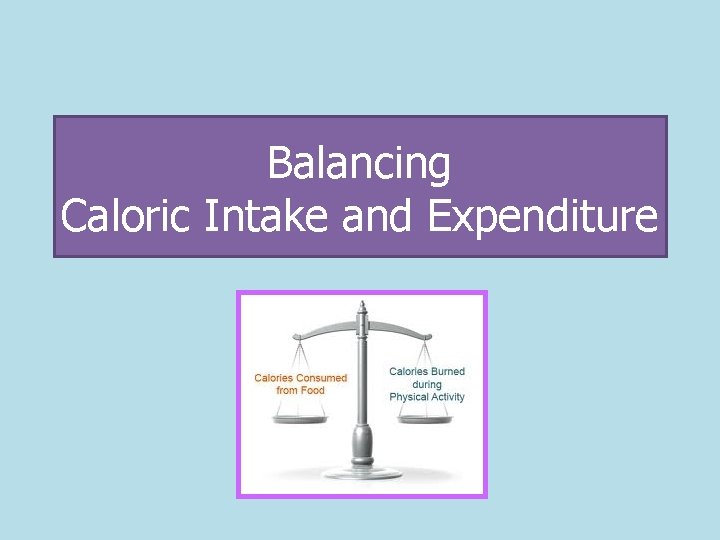 Balancing Caloric Intake and Expenditure 