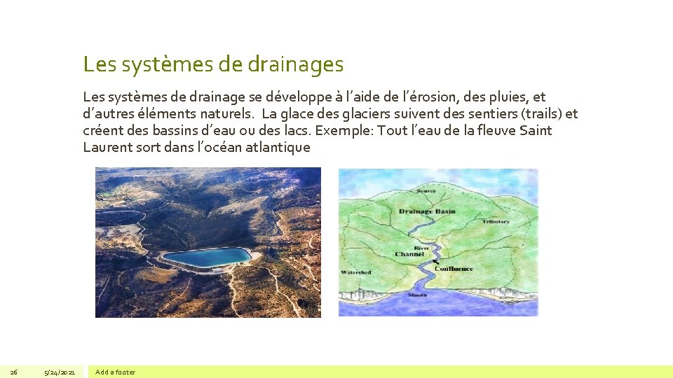 Les systèmes de drainages Les systèmes de drainage se développe à l’aide de l’érosion,