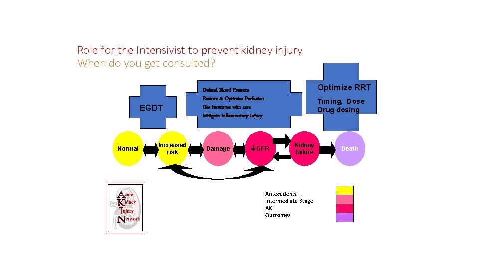 Role for the Intensivist to prevent kidney injury When do you get consulted? EGDT