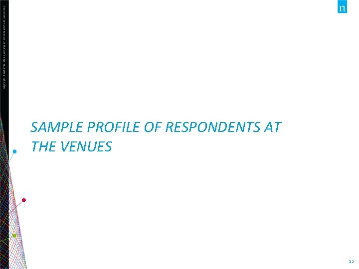 SAMPLE PROFILE OF RESPONDENTS AT THE VENUES 12 Copyright © 2013 The Nielsen Company.