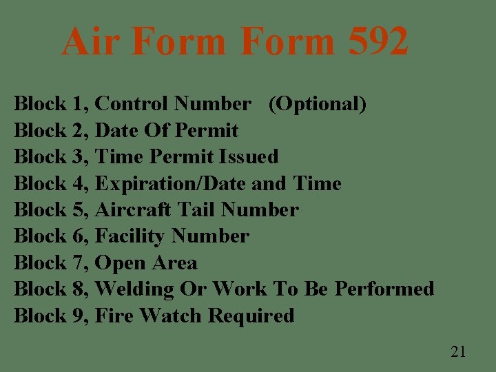Air Form 592 Block 1, Control Number (Optional) Block 2, Date Of Permit Block Air Form 592 Block 1, Control Number (Optional) Block 2, Date Of Permit Block