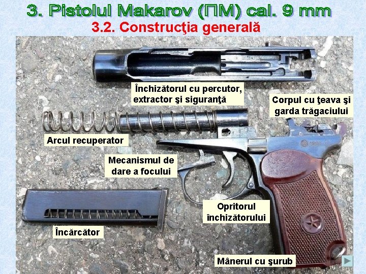 3. 2. Construcţia generală Închizătorul cu percutor, extractor şi siguranţă Corpul cu ţeava şi