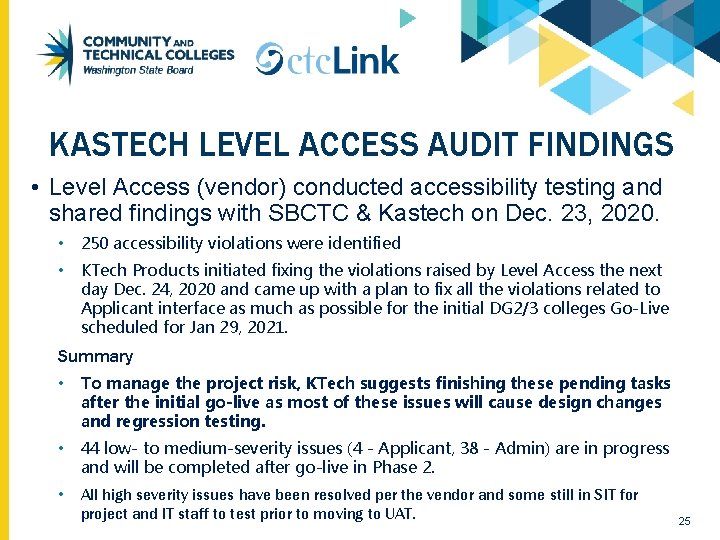 KASTECH LEVEL ACCESS AUDIT FINDINGS • Level Access (vendor) conducted accessibility testing and shared