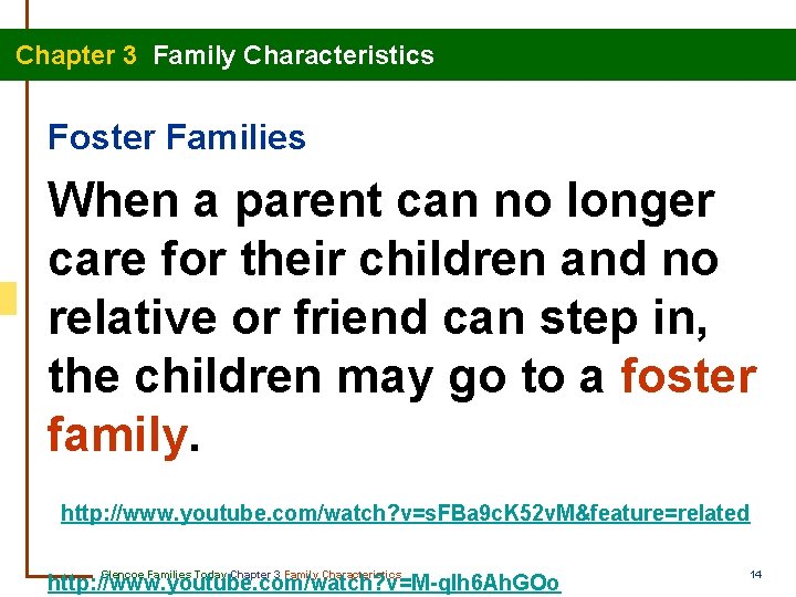 Chapter 3 Family Characteristics Foster Families When a parent can no longer care for