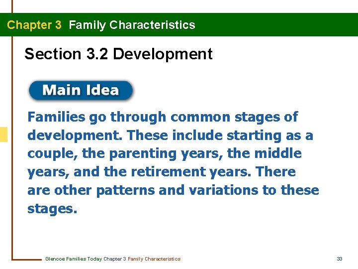Chapter 3 Family Characteristics Section 3. 2 Development Families go through common stages of