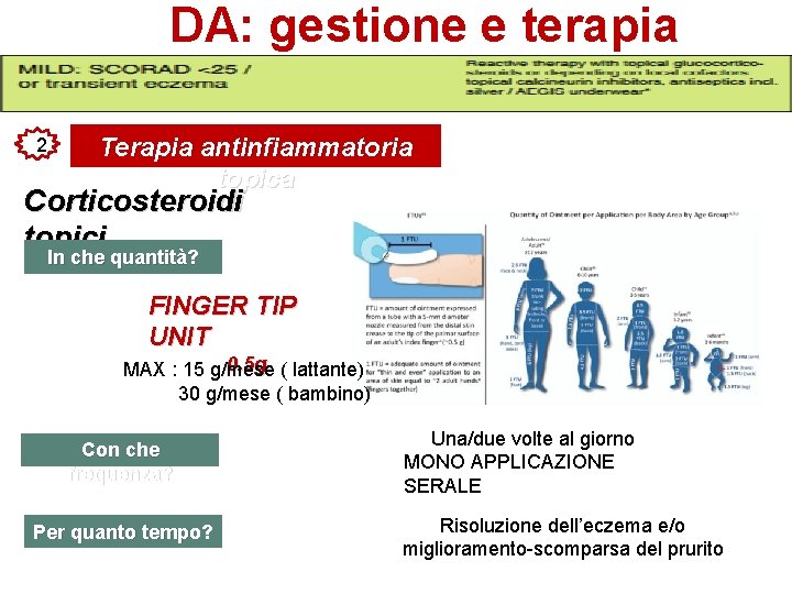 DA: gestione e terapia 2 Terapia antinfiammatoria topica Corticosteroidi topici In che quantità? FINGER